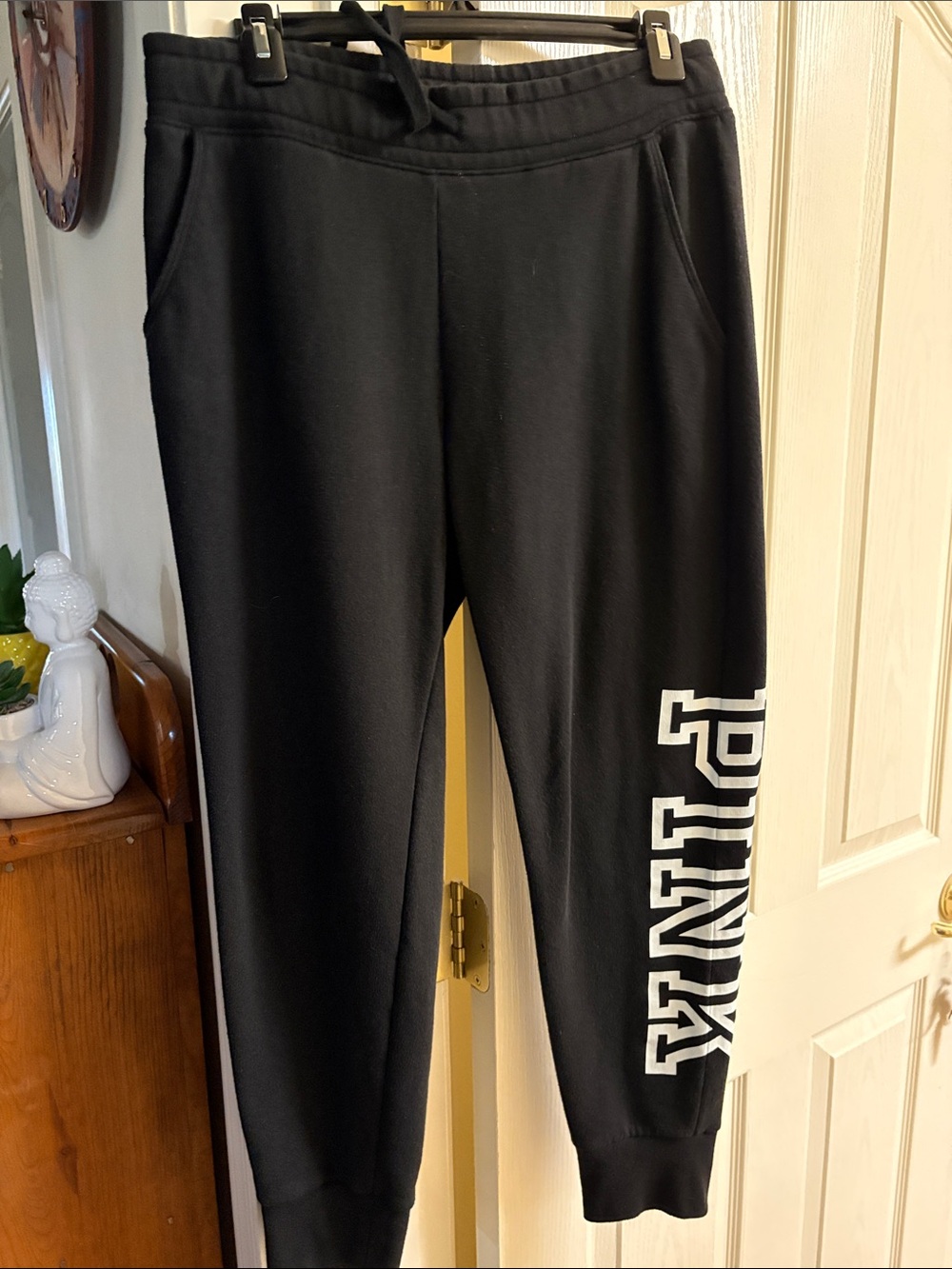 PINK Victoria's Secret Black Jogger Pants with White PINK Leg Logo